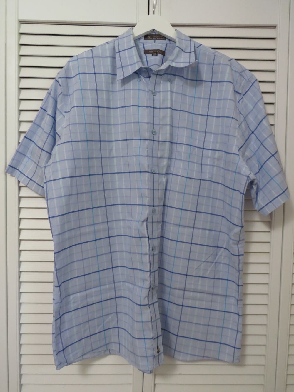 Nordstrom Smartcare Men's XL Wrinkle Free 100% Cotton Button Down Blue Plaid